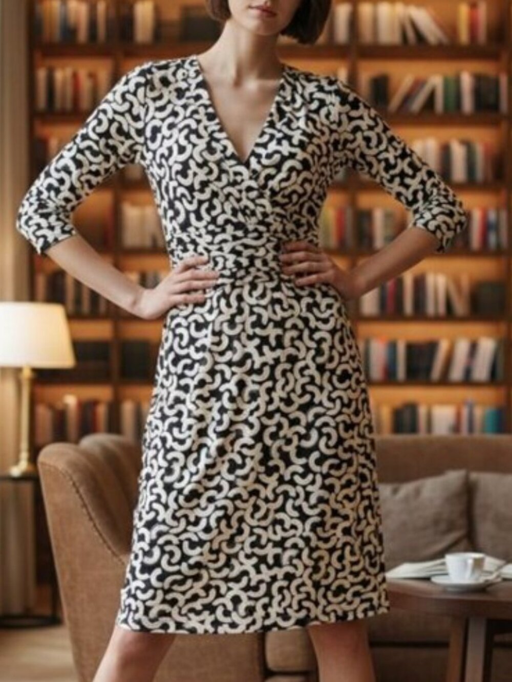 David Meister Dress Black and Cream lined sheath dress Size 8 office to evening
